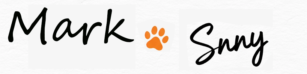 Handwritten signatures of founders Mark and Snny with an orange paw print, representing the SnnyPet personal brand promise and commitment to quality.