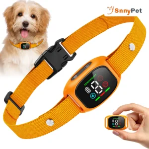 SnnyPet Q12 Smart Bark Guardian - 100% Shock-Free Orange Dog Collar with Vibration and Sound